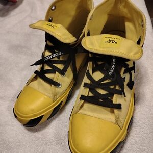 Off-white Yellow And Black Mid Vulcanized Canvas Sneakers Size 11